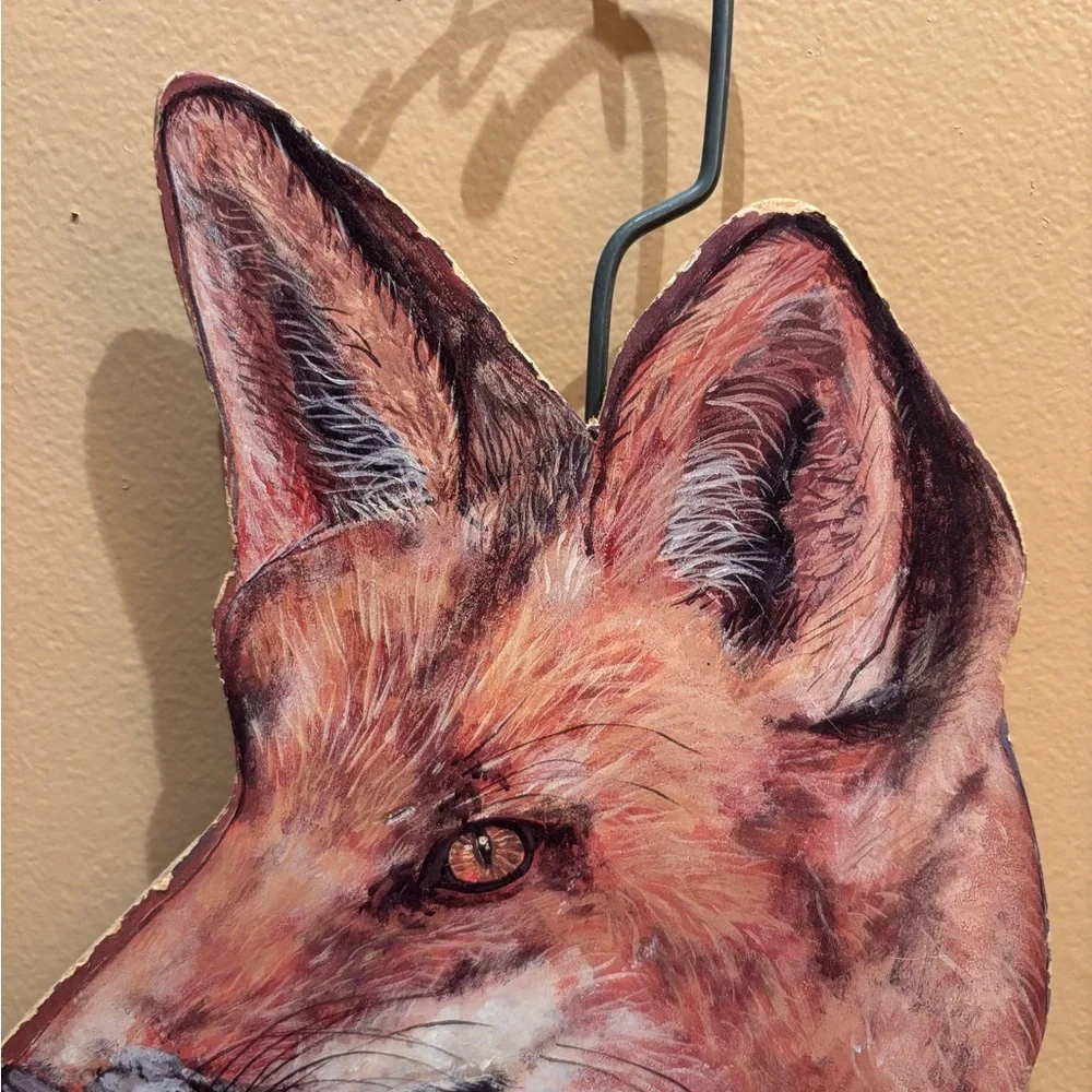 Fox Portrait Wooden Wall Hanger in Rustic Orange and Black